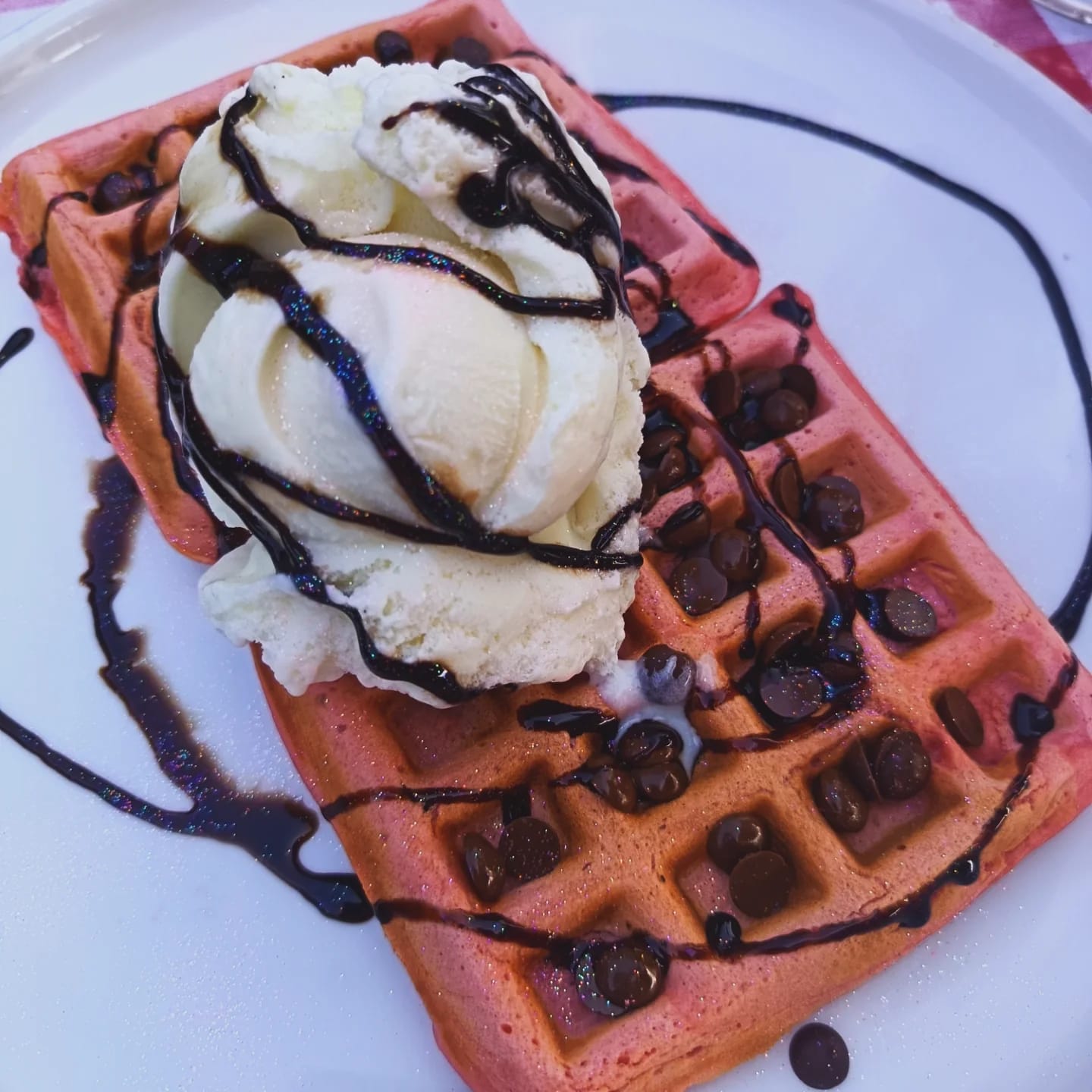 Signature dessert waffle with ice cream